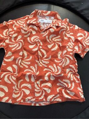 ZARA Kids Orange Swirl Print Button-Down Shirt